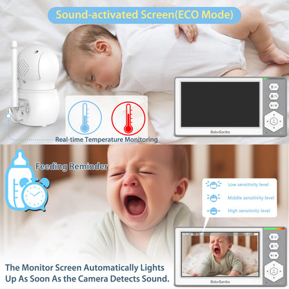 Baby Ganibs Baby Monitor with Camera and Audio, 4.3'' Video Baby Monitor with 1000ft Long Range and 30-Hour Battery, No WiFi,Night Vision, ECO Mode, 2-Way Talk