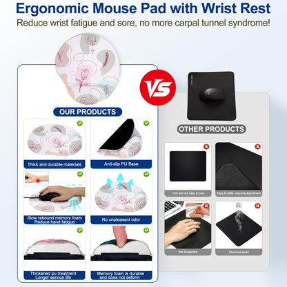 HODYXIN Ergonomic Mouse Pad with Wrist Support,Cute Floral Pattern Mouse Pads with Wrist Rest,Comfortable Mouse Pad for Home Office Gaming Work Computers Laptop with Non-Slip PU Base (Rose Fantasy)
