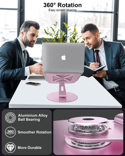 Adjustable Laptop Stand, Computer Stand with 360 Rotating Base, Ergonomic Laptop Riser Mount for Desk Foldable Protable Computer Desk Fits with MacBook Pro Air (10-16") - Black
