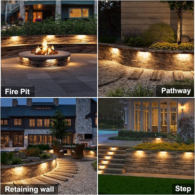 VOLISUN 12 Pack 7 Inch Retaining Wall Lights, Waterproof LED Hardscape Lighting, Cuttable Low Voltage Landscape Lighting, 12V Paver Lights, 3W Outdoor Step Lights, 2700K Soft White, ETL