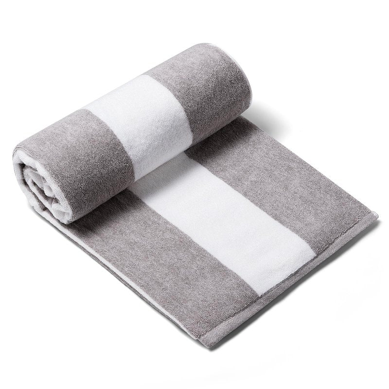 CLOWOOD Plush Oversized Beach Towel - Cotton 40 x 70 Inch Large Thick Charcoal Grey Striped Cabana Pool Swimming Towel