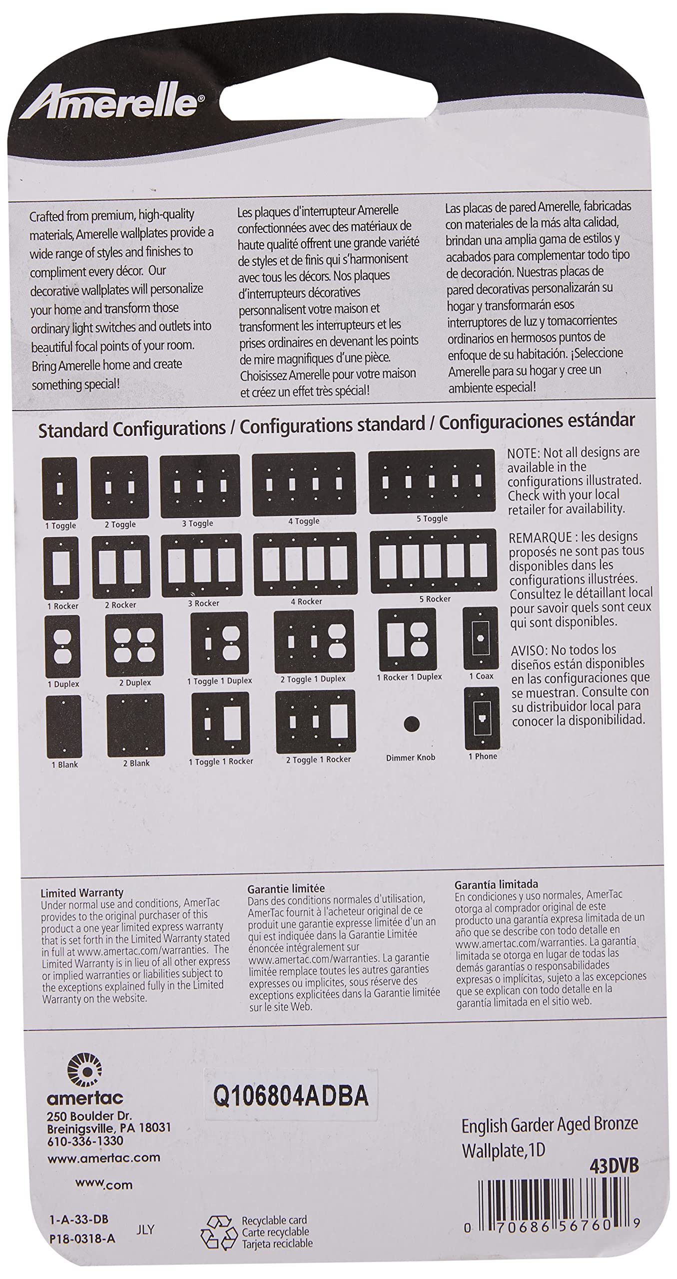 Amerelle 43DVB English Garden Wallplate, 1 Duplex, Cast Metal, Aged Bronze, 1-Pack