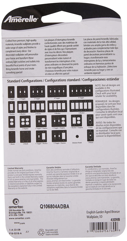 Amerelle 43DVB English Garden Wallplate, 1 Duplex, Cast Metal, Aged Bronze, 1-Pack