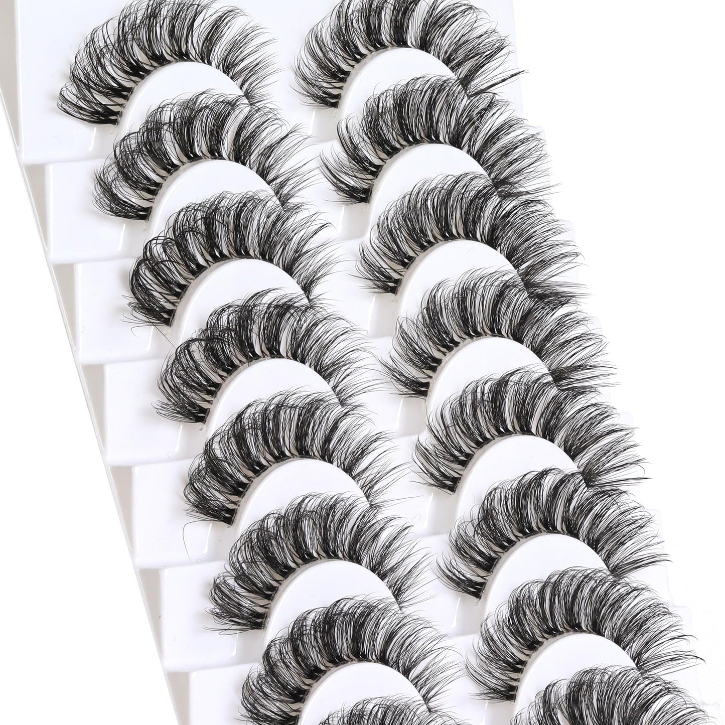 Veleasha Lashes Russian Strip Lashes Eyelashes with Clear Band Looks Like Eyelash Extensions D Curl Lash Strips 10 Pairs Pack (DT01)