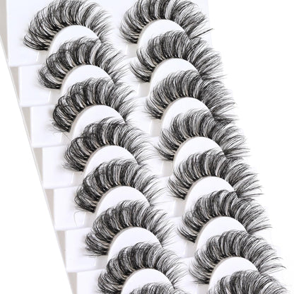 Veleasha Lashes Russian Strip Lashes Eyelashes with Clear Band Looks Like Eyelash Extensions D Curl Lash Strips 10 Pairs Pack (DT01)