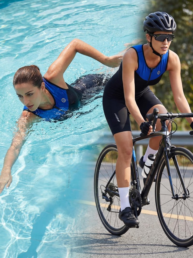 Women's Sleeveless Triathlon Suit One-Piece Trisuit for Swim Bike Run, Aero Fit, Race & Training, Padded, 2 Pockets Blue
