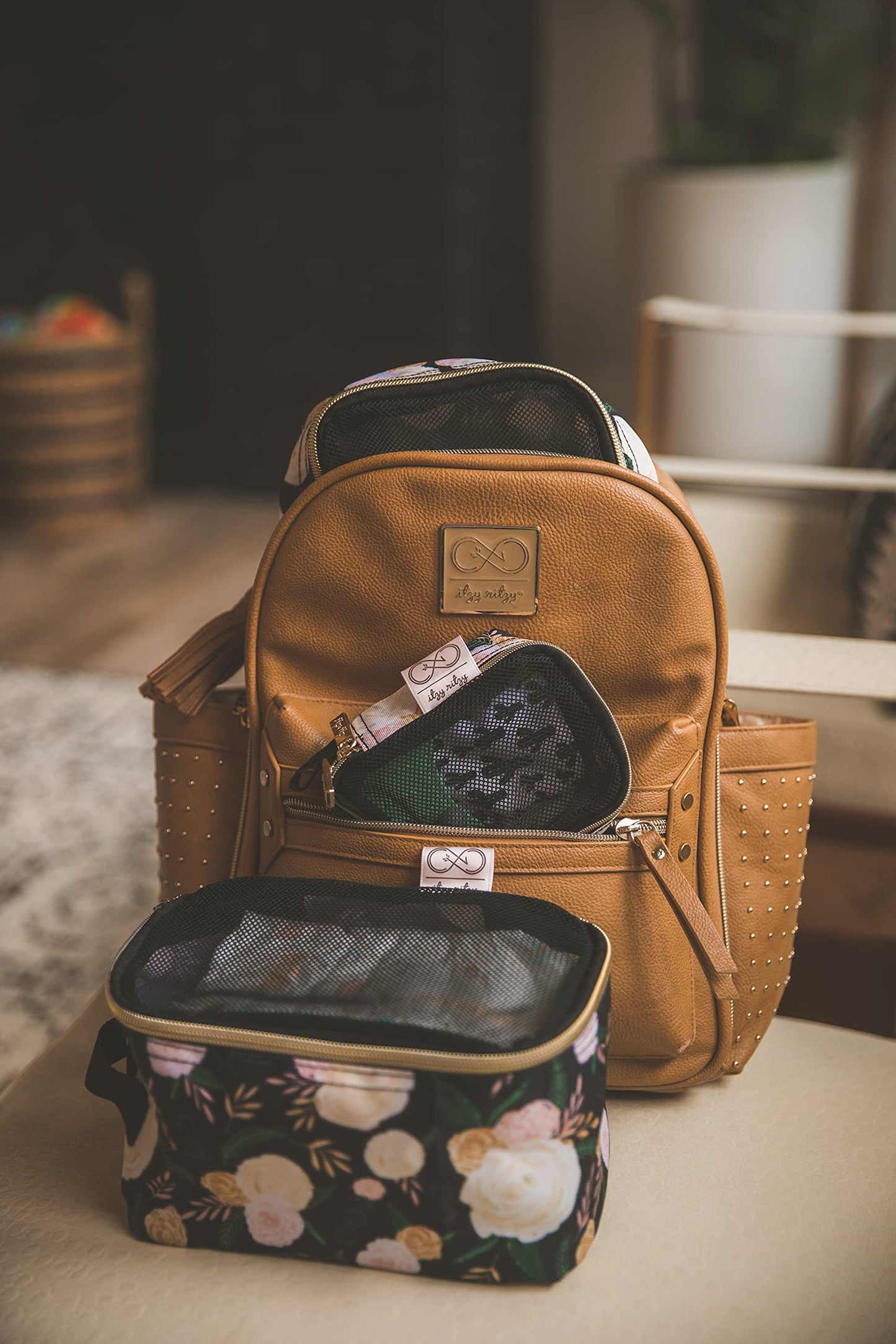 Chelsea + Cole for Itzy Ritzy Packing Cubes – Set of 3 Floral Packing Cubes or Travel Organizers; Each Cube Features a Mesh Top, Double Zippers and a Fabric Handle; Floral