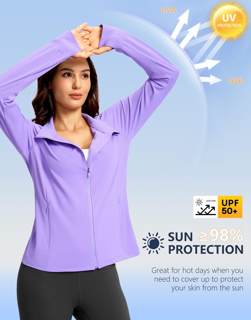 G Gradual Women's UPF 50+ Lightweight Athletic Jacket Sun Protection Zip Up 4 Pockets Long Sleeve Shirts Workout Running, Purple, M