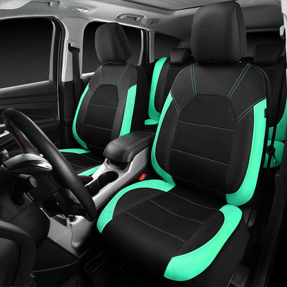 CAR PASS Leather Seat Covers, Breathable Universal Car Seat Cover Full Set for Cute Women Girly,Super 5mm Composite Sponge Inside,Airbag Compatible Fits Most Auto,SUVs,Trucks,Vans(Full Set,Black&Mint)