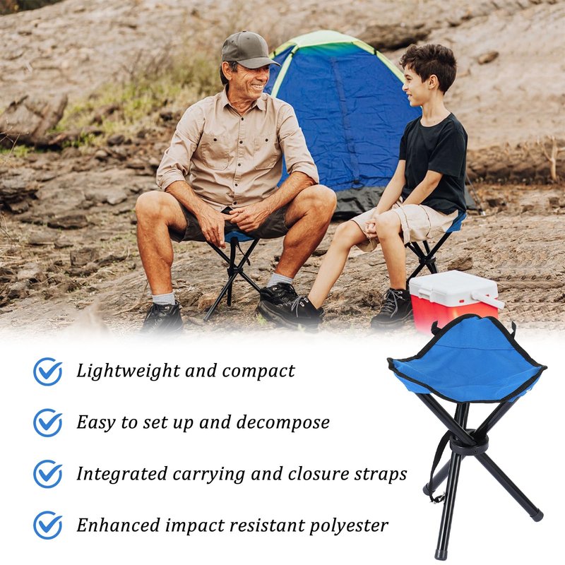 KKONHII Small Travel Folding Camping Stool,17 Inch Folding Outdoor Tripod Seats Blue Portable Camping Stool for Garden Planting Party Hiking Golf Mountaineering Picnic Beach