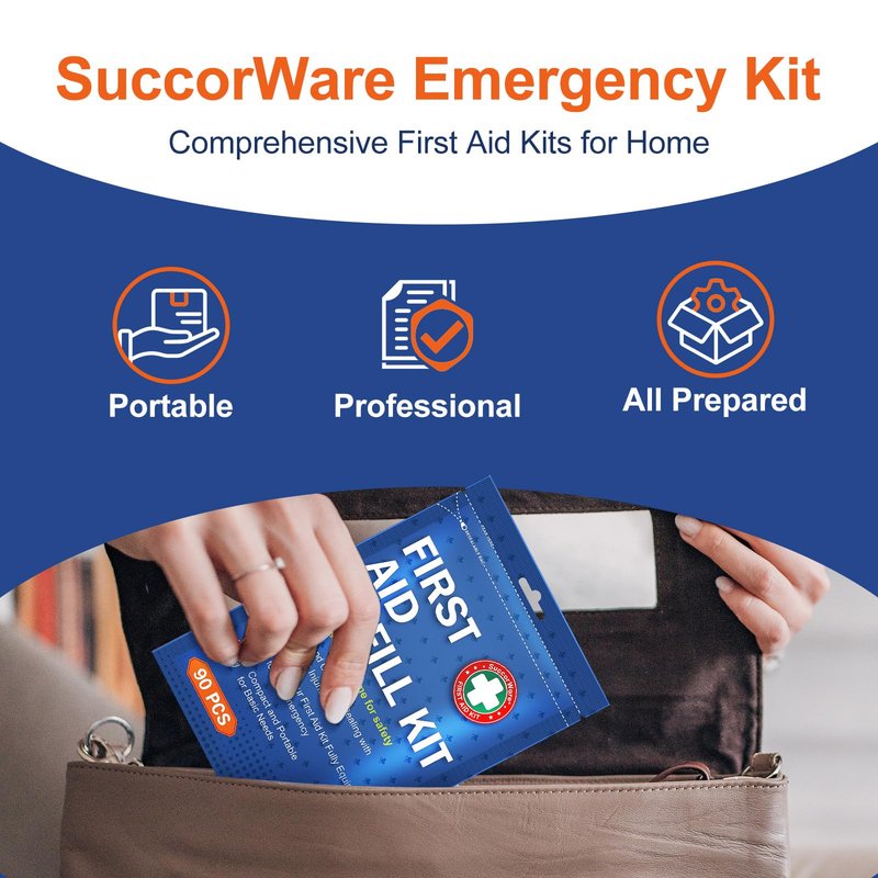 SuccorWare 90 Pieces First Aid Refill Kit - Wound Care Kit Includes Bandages for Home, Travel, Hiking - Portable Replacement Kit for First Aid Medical Supplies（2 Set）