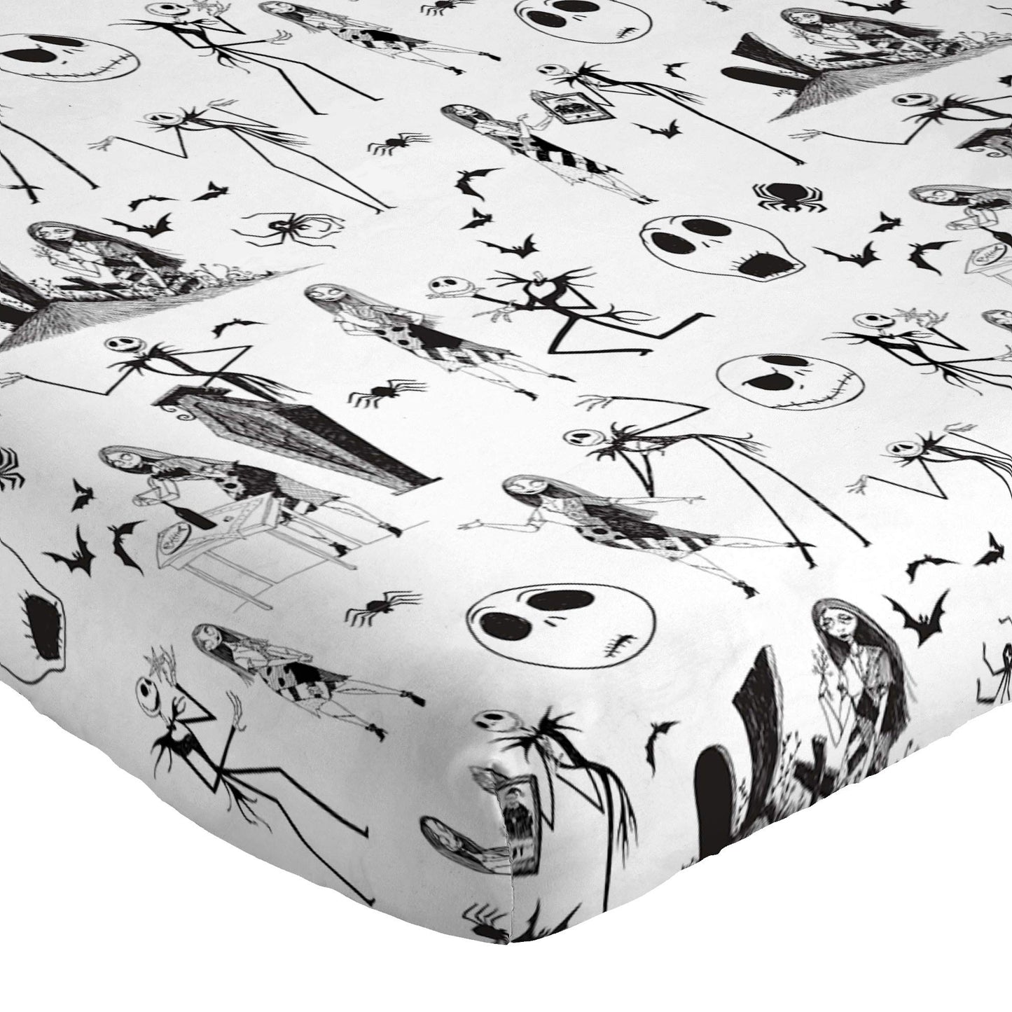 Jay Franco Kids Sheet Set with Fitted, Flat Sheets & Pillow Cover - Ultra-Soft Bedding with Pillowcase for Room Decor, White - Nightmare Before Christmas, 4 Piece Queen