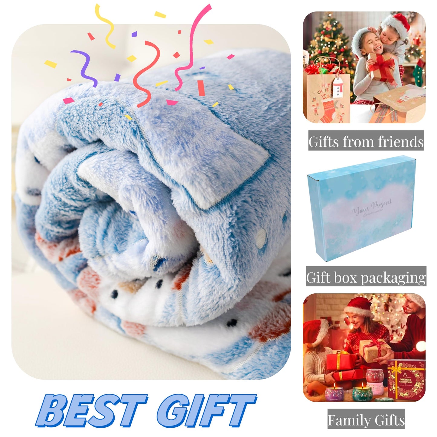 Christmas Blanket Snowman Blankets Gift, Glow in The Dark Blankets, Cozy Soft Fleece Blankets for Holiday Décor, Children Boys Girls Teens Holiday, 50"*60", Kids Blanket, Sky Blue