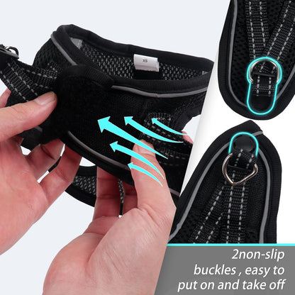 Dog Harness for Small Dogs, Small Dog Harness and Leash Set, Honeycomb Grid, Reflective Lightweight Harness & Anti-Twist Pet Lead (Multi Color, Size: XS-S-M) (XS, Black)