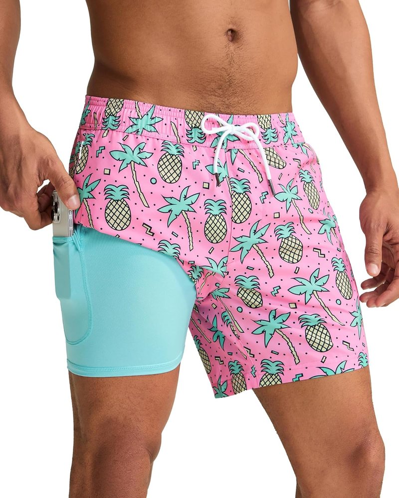 Men's Swim Trunks with Compression Liner - Quick Dry Bathing Suit | 5 Inch, Zipper Pockets, No-Chafing