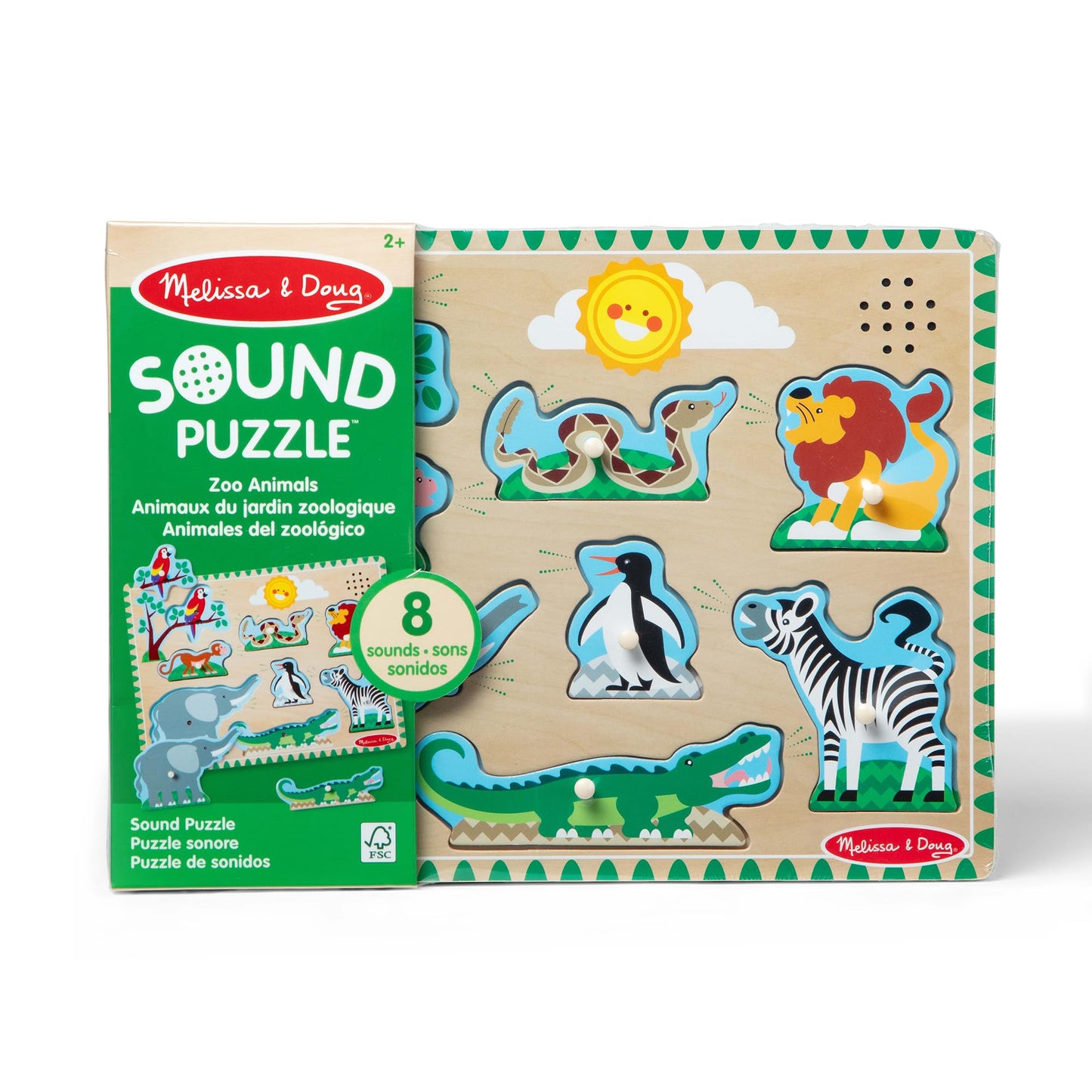 Melissa & Doug Zoo Animals Sound Puzzle - Wooden Peg Puzzle with Sound Effects (8 pcs)