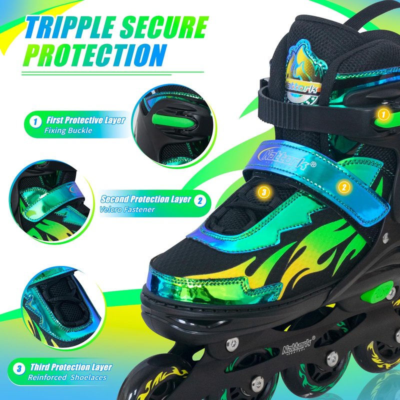 Nattork Adjustable Inline Skates for Kids Adults, Indoor and Outdoor Blades Roller Skates with 8 Light Up Wheels for Boys Girls Aged 4-16, Adult Women Beginners