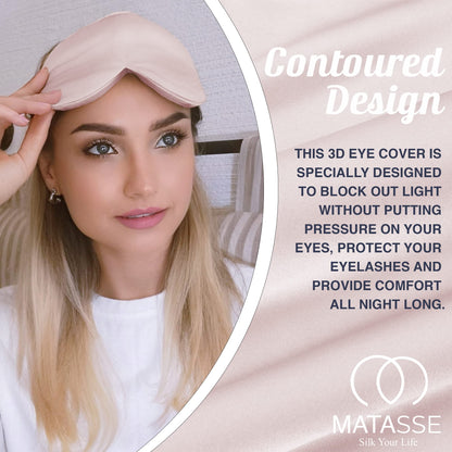 MATASSE Silk Eye Mask for Sleeping with Adjustable Elastic Band - 3D Contoured, Eye Cover Sleep Mask w/Genuine Mulberry Silk Including The Strap for Women, Men (Black)