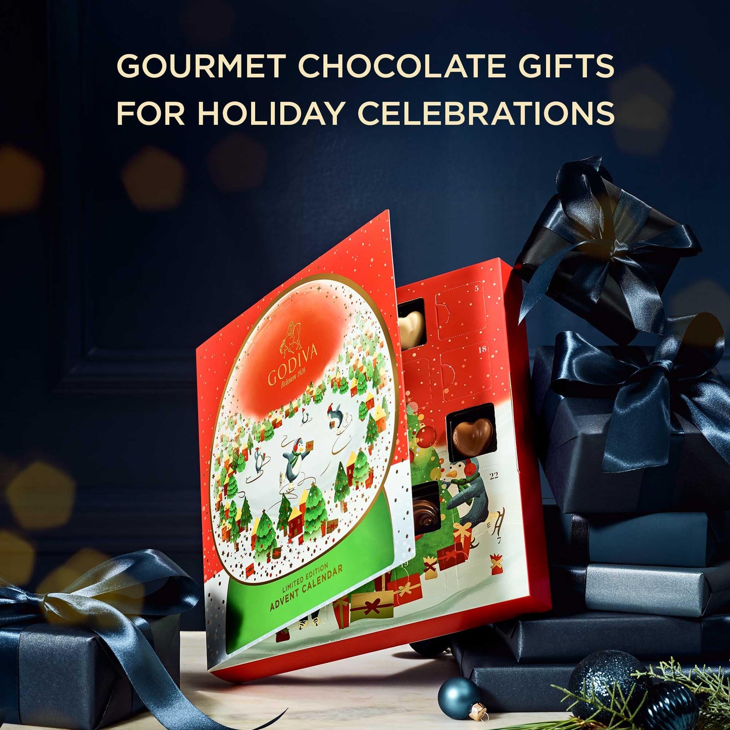 Godiva 2025 Advent Calendar, Limited Edition Deluxe Snowglobe Chocolate Assortment Holiday Gift Box for Christmas, 24pc