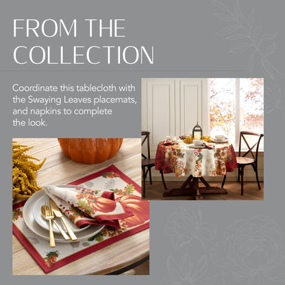 Elrene Home Fashions Swaying Leaves Bordered Fall Tablecloth, Polyester, Multi, 52" x 52" (Tablecloth)