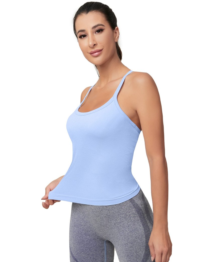 MathCat Workout Tank Tops for Women with Built in Bra, Sleeveless Gym Tops Seamless Racerback Athletic Yoga Shirts Light Blue