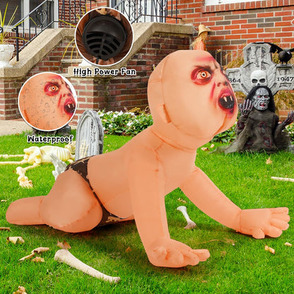 GOOSH 4 FT Halloween Inflatable Zombie Outdoor Decorations Blow Up Yard Scary Zombie with Built-in LEDs for Indoor Garden Lawn Party Decor