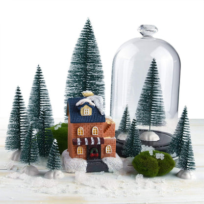 KUUQA 46Pcs Mini Christmas Trees Bottle Brush Trees Miniature Sisal Snow Frost Trees Tabletop Trees with White Base Diorama Models for Christmas Party Home Decoration Home Table Top Decoration