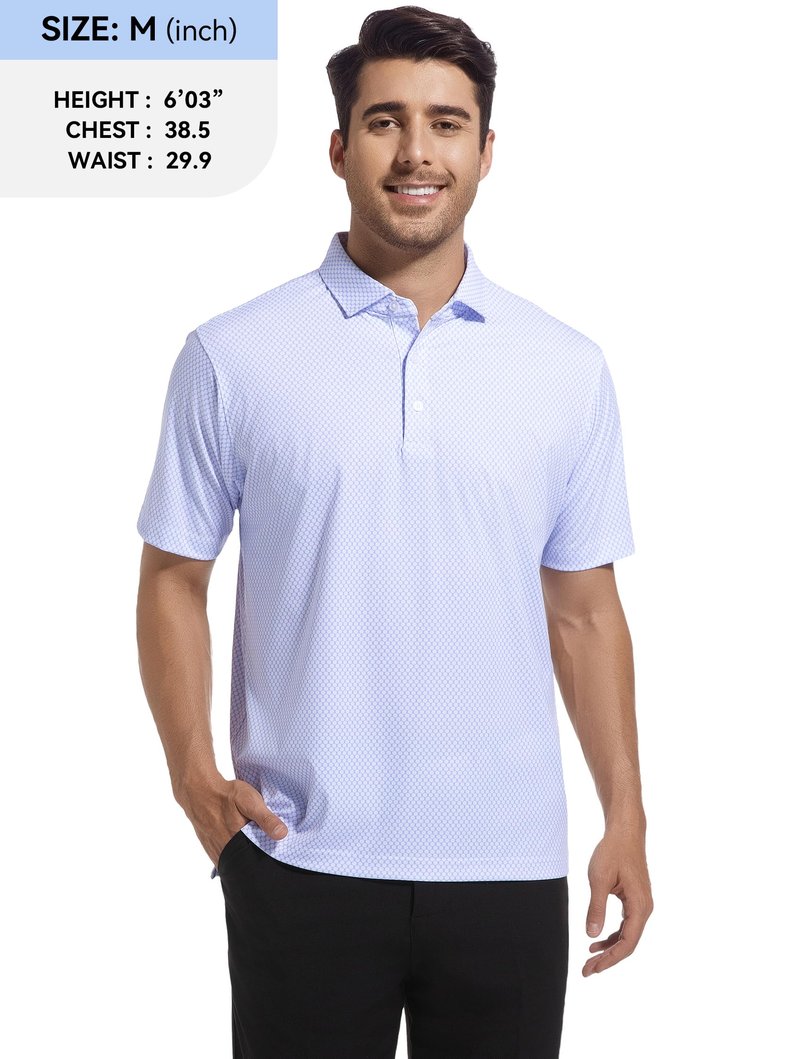 Esabel.C Mens Golf Shirts Print Moisture Wicking Short Sleeve Performance Dry Fit Stretch Active Polo Shirts for Men,BlueWhiteRing,XL