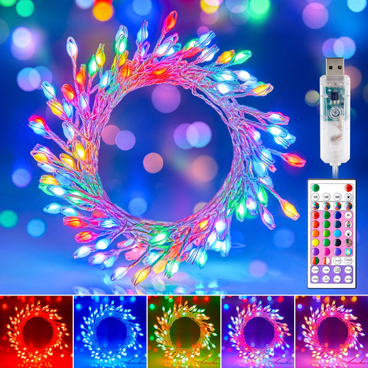 Brightown 10FT Fairy Lights Color Changing - 100 LED 22 Colors Firecracker Fairy Lights with Remote, Cluster String Lights Indoor with 12 Lighting Mode, Christmas Fairy Light for Bedroom Classroom