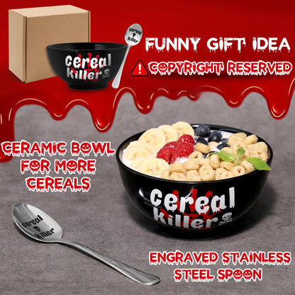Nefelibata Black Cereal Killer Bowl and Spoon Set Halloween Man‘s Birthday Christmas Retirement Engraved Funny Gift for Him Papa's Grandfather's Uncle's Friend's Present Set of 2