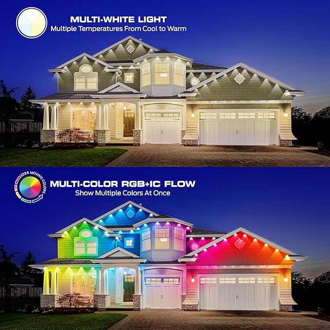Monster Smart Permanent Outdoor Lights, 200ft, 144 LED Eaves Lights, RGB+IC+WW, Weather & Water Resistant, App & Voice Control, Compatible with Alexa & Google, Halloween, Christmas, Year-Round