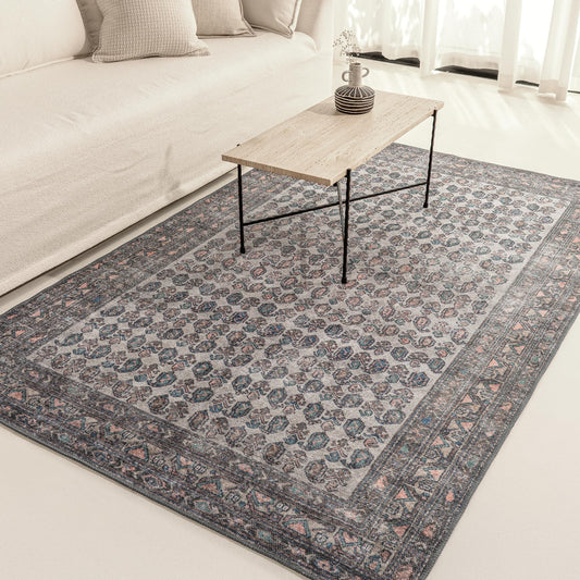 KNOTTING MATTERS Humble Cypress 5’ x 8’ Area Rug – Ivory, Coral & Cypress Blue Heritage Flatweave, Low-Pile – Easy Clean Area Rug – Perfect for Living Room, Dining Room, Bedroom – Pet & Kid Friendly