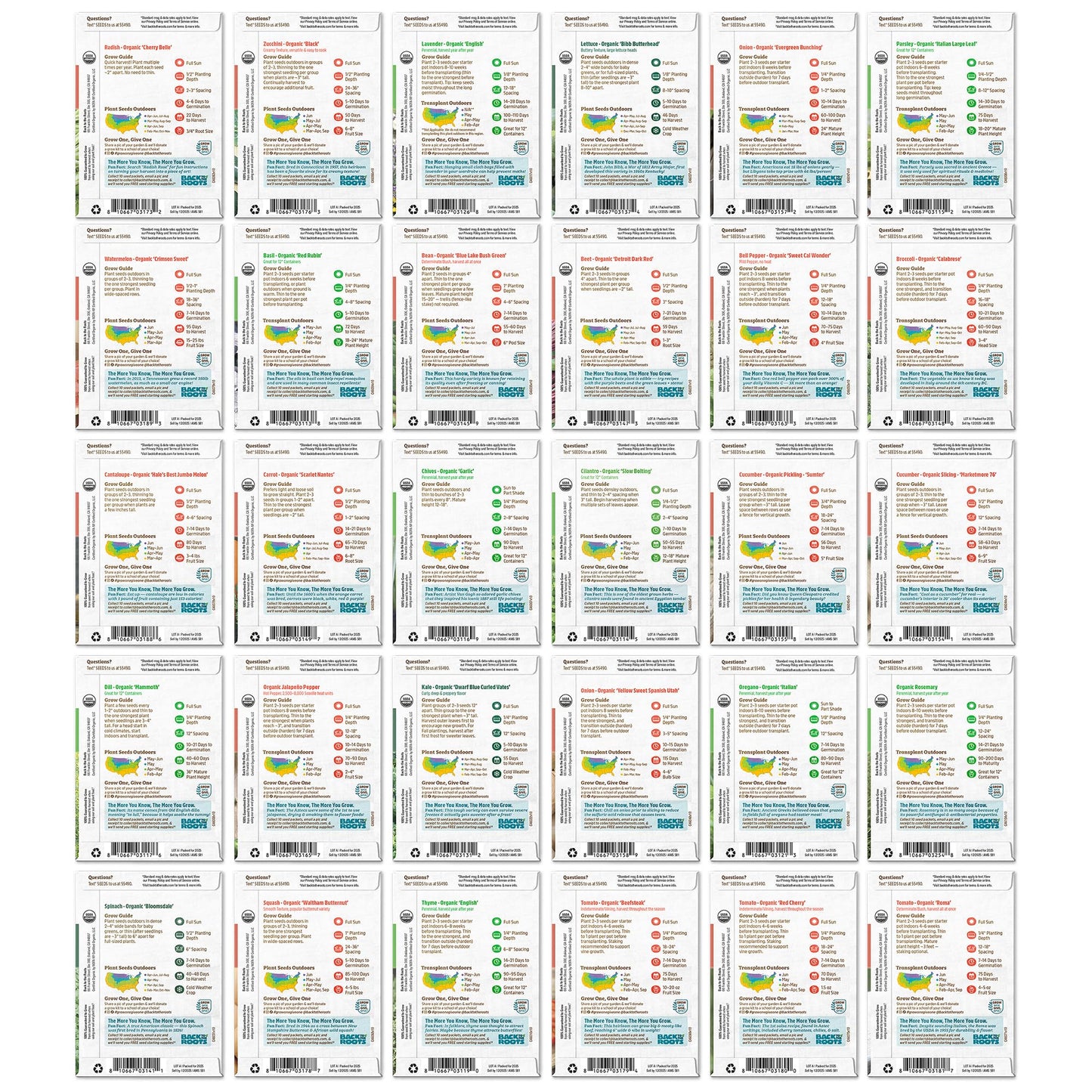 Back to the Roots Heirloom Organic, Non-GMO & USA Grown Seeds, 30ct Herb, Fruit, and Veggies, Assortment May Vary, Guaranteed to Grow