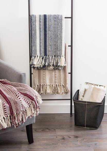 DII Braided Striped Decorative Throw Blanket, 50x60, Navy
