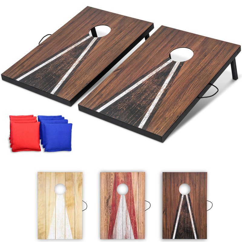 GoSports 3 x 2 ft Cornhole Board Set - Portable Outdoor Toss Game for Adults & Family - Includes Set of 8 Bean Bags with Built-in Storage - Dark Rustic