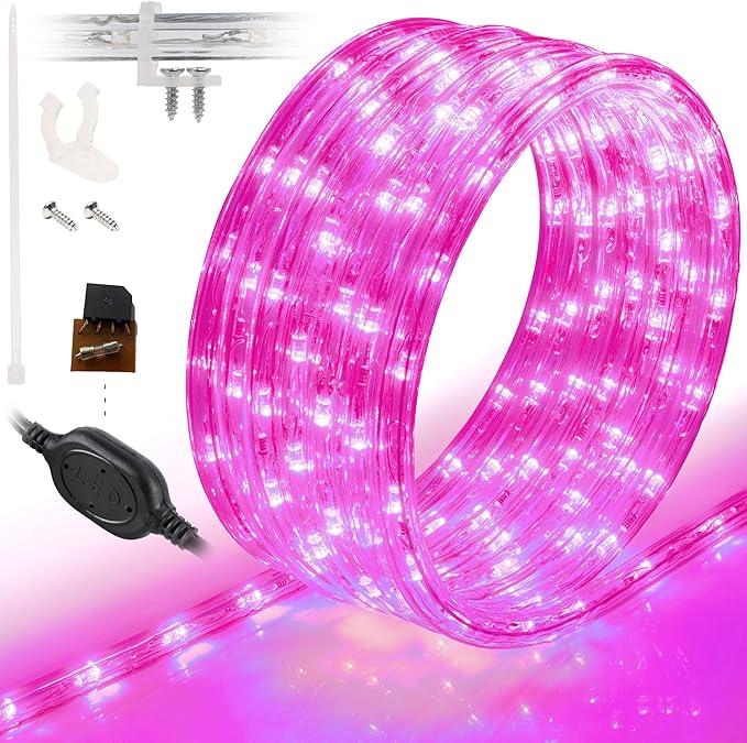 WYZworks 288LEDs 25ft LED Outside Rope Lights, Outdoor ETL Certified Waterproof Permanent 360 Degree Light Emitting, Flexible Tube, Connectable, Christmas Palm Tree Exterior Landscape, Pink