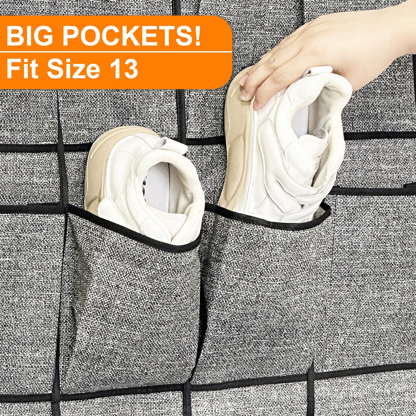 homyfort Over the Door Shoe Organizer, Hanging Shoe Rack Storage Holder with 24 Large Pockets for Closet Door, Men Women Kids Shoes, Cruise (Black)