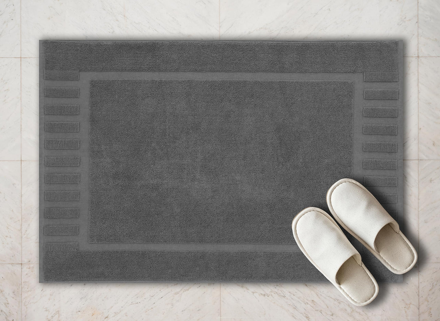 White Classic Set of 2 Bath Mats for Bathroom Floor, 86 x 56 cm Terry Cloth Hotel Styles Bath Mat 2 Pack, Dark Grey Reversible Bath Towel Mats, Machine Washable Shower Bathroom Floor Towels, Grey