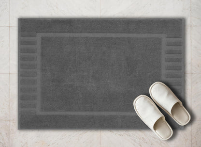 White Classic Set of 2 Bath Mats for Bathroom Floor, 86 x 56 cm Terry Cloth Hotel Styles Bath Mat 2 Pack, Dark Grey Reversible Bath Towel Mats, Machine Washable Shower Bathroom Floor Towels, Grey