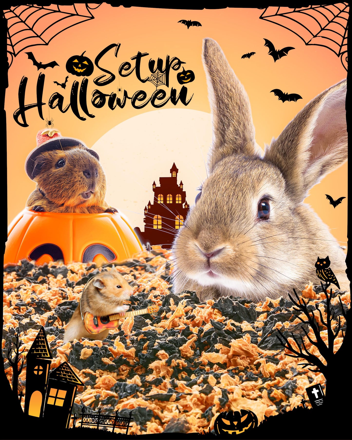 BUCATSTATE Hamster Bedding 70L, 99% Dust-Free Guinea Pigs Bedding Odor Control, Cozy Paper Small Animal Beddings for Rabbit Rat Syrian Dwarf Hamsters Gerbils (Halloween Décor)