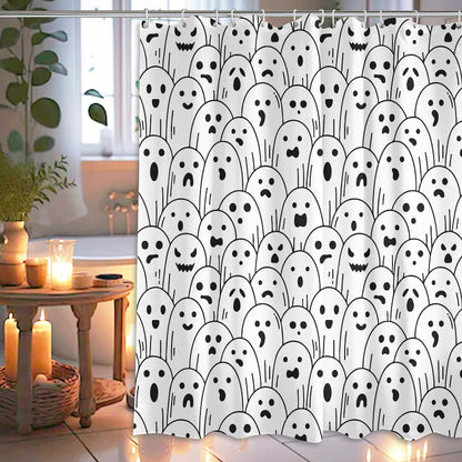 Spooky Ghost Shower Curtain, Waterproof Fabric with Hooks - 72x72 Inch, Perfect for Halloween Bathroom Decor