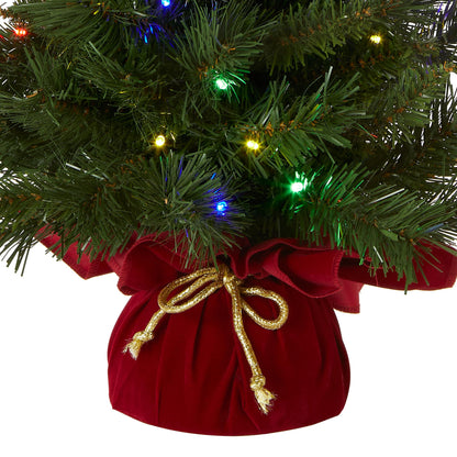 National Tree Company 24 in Pre-Lit Majestic Fir Artificial Christmas Tree, 35 Multicolor Lights, 71 Tips, Timer, Red Cloth Base, Green