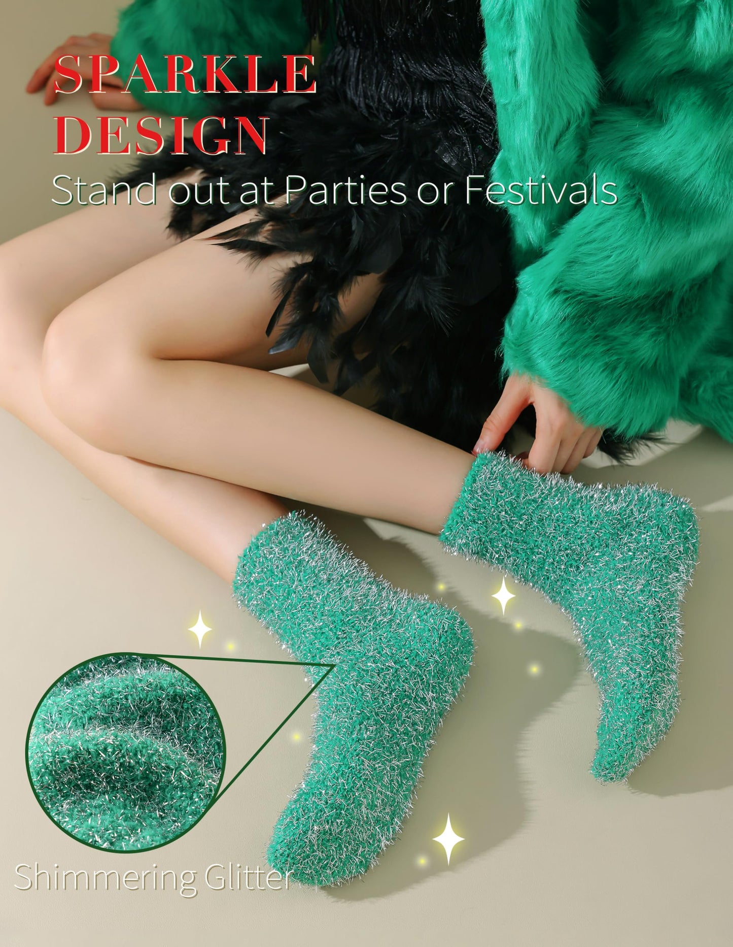 AIVEI Sparkly Fuzzy Socks for Women Men, Halloween Gifts Boo Spooky Basket Stuffers, Funny Cute Crazy Fluffy Plush Slipper Socks for Girls Boys 3 Pairs