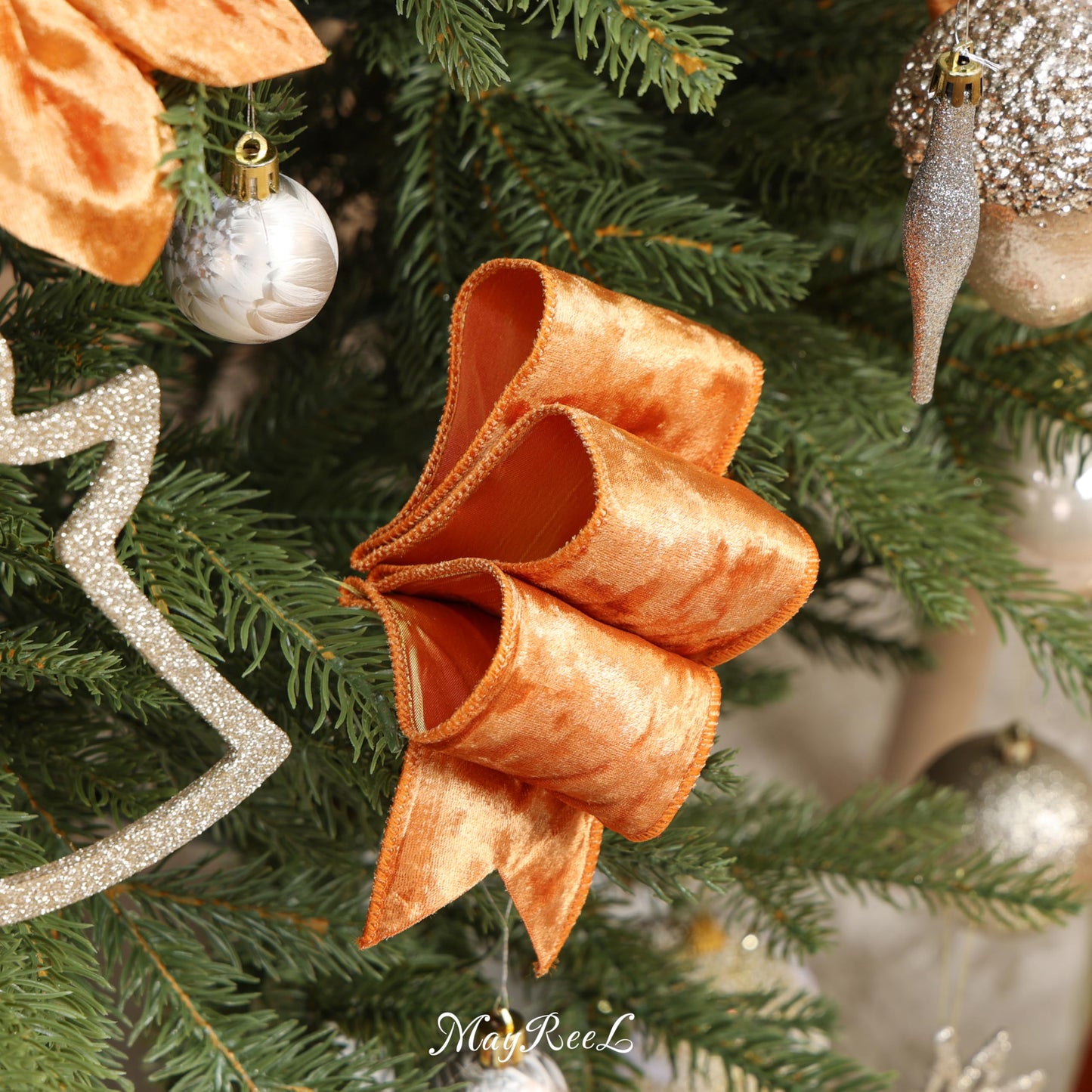MAYREEL 2.5 Inch Cinnamon Crushed Velvet Ribbon Wired Terracotta Wired Ribbon for Christmas Tree Decorations, Thanksgiving, Fall Autumn Halloween Decor, Gift Wrapping, Wreaths, Topper Bows 10 Yards