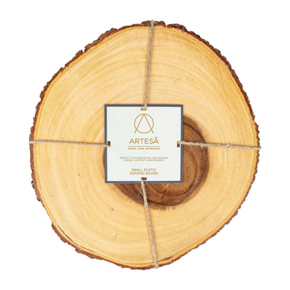 Artesà Natural Wooden Tree Trunk Cheese Board/Serving Platter with Bark Edge, 21 cm (8") - Round