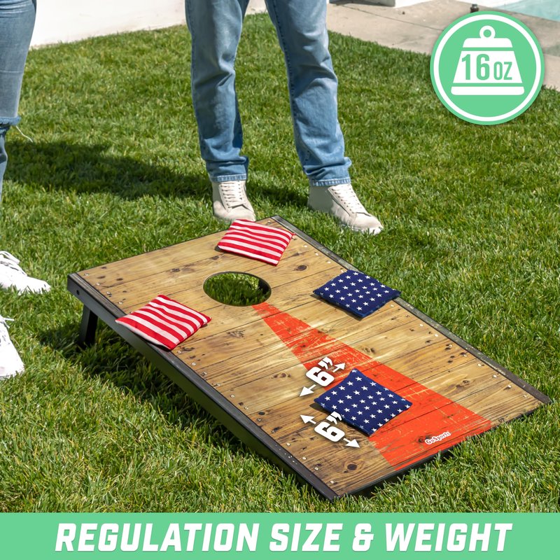 GoSports Official Regulation Cornhole Bean Bags Set (8 All Weather Bags) - America Stars and Stripes or Red and Blue - Choose Your Style