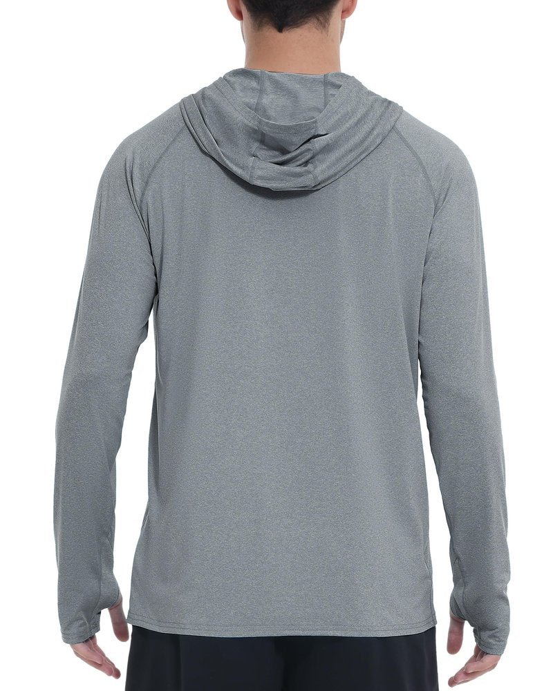 Roadbox UPF 50+ Mens Sun Hoodie, Long Sleeve UV Protection Fishing Shirt with Pocket, Outdoor Running Athletic Rash Guard