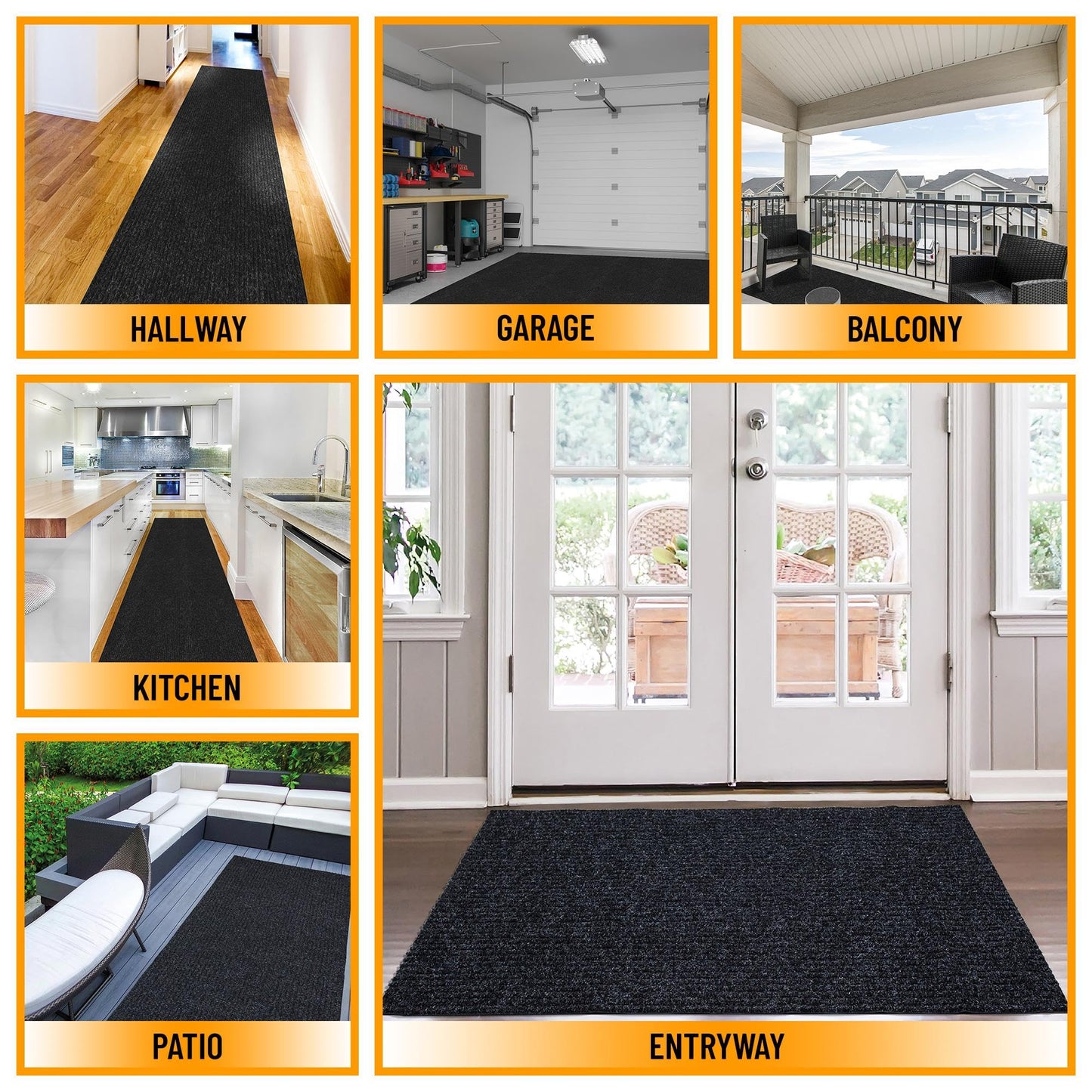 Ottomanson Mud Mat 2' x 3' Entryway Rug - Non-Slip Scraper Doormat for Muddy Paws, Dirt Trapping Indoor/Outdoor Mat for High-Traffic Areas, Kitchen, Garage, Patio, Black