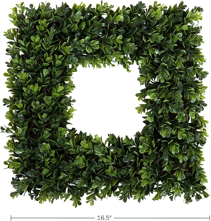 Pure Garden Boxwood Wreath - 16.5-Inch Square UV Resistant Artificial Spring, Summer, Fall or Winter Wreath - Outdoor/Indoor Wreaths for Front Door