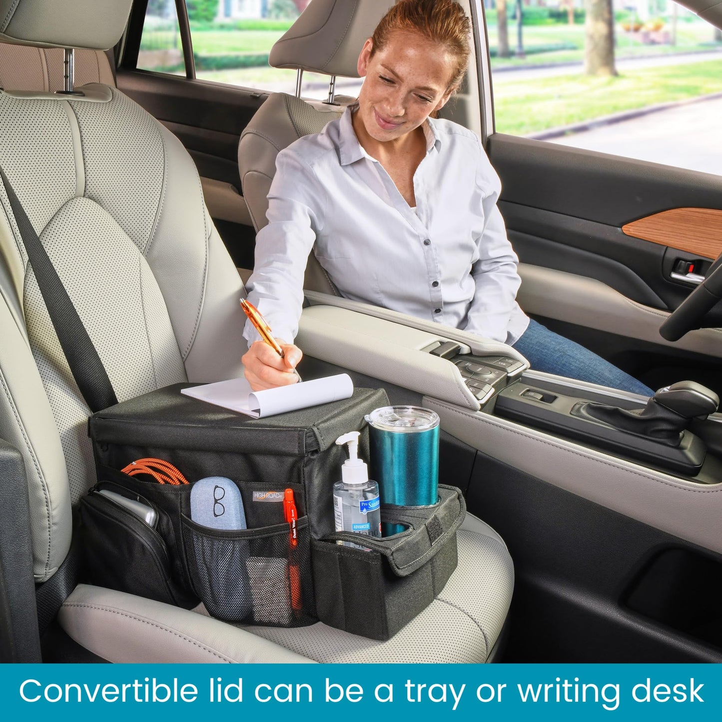 High Road CarHop Car Seat Organizer for the Front or Back Seat for Kids and Adults with Cup Holder Tray, Side Pockets and Cooler Compartment